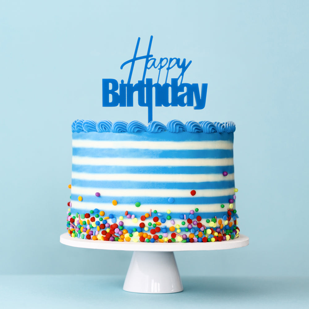 Cake & Candle Fun Happy Birthday Cake Topper Blue