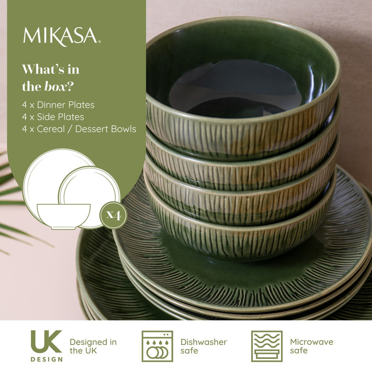 Mikasa Jardin Stoneware Dinner Set 12 Piece (Green)