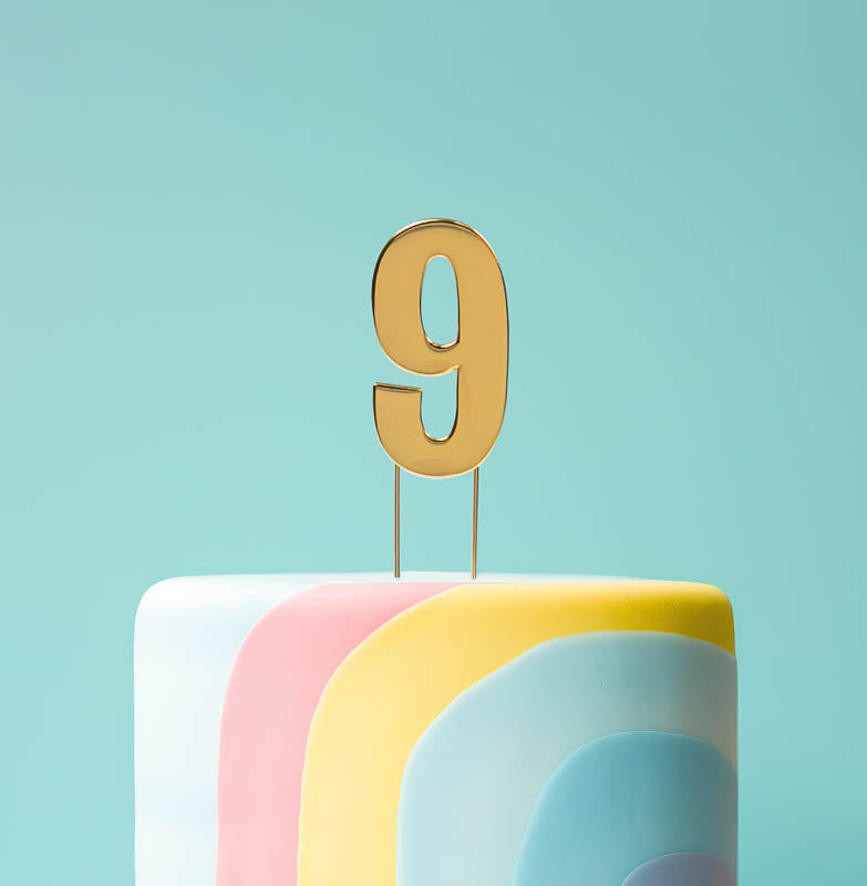 Cake & Candle Bold Cake Topper Number 9 Gold