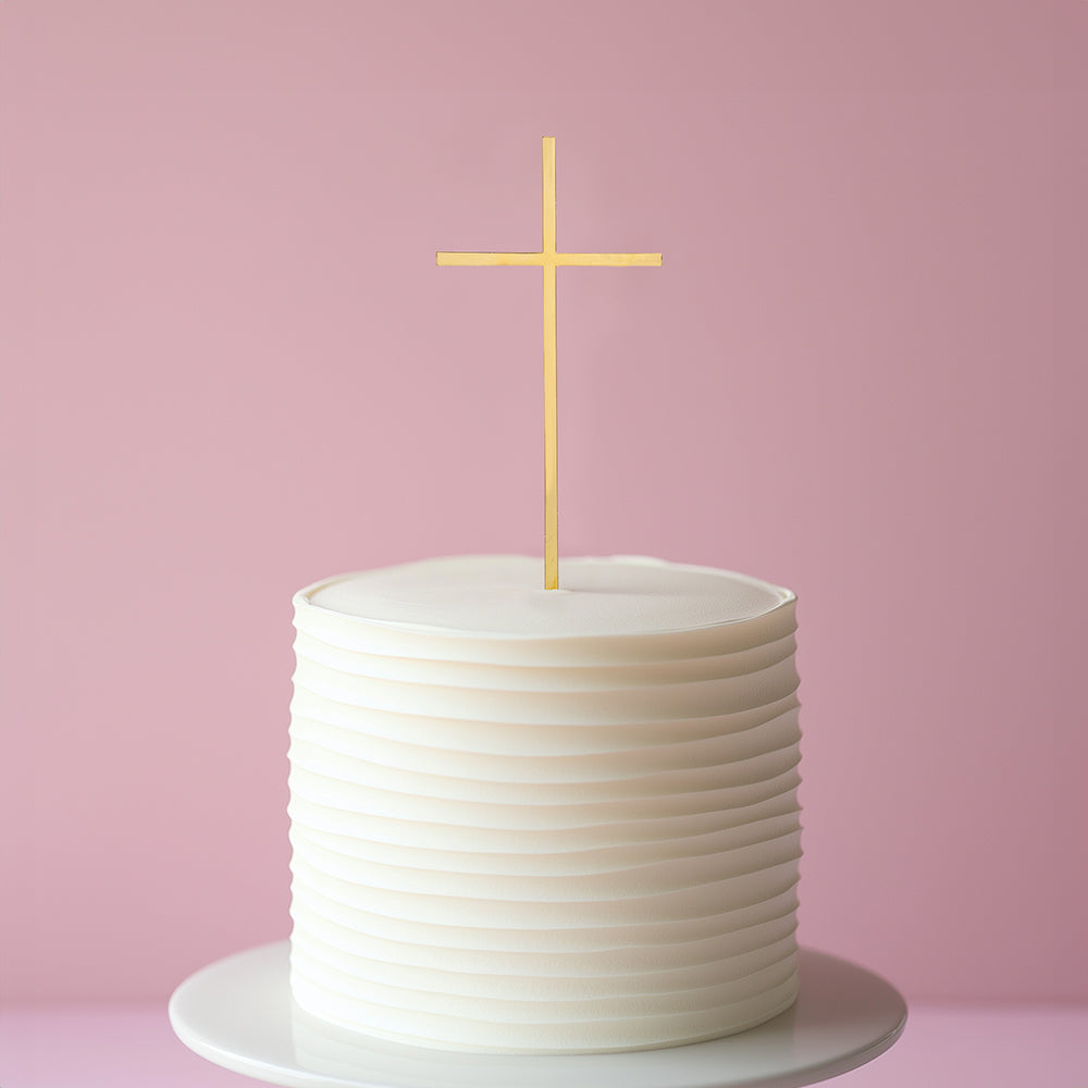 Cake & Candle Metal Cake Topper Fine Cross Gold