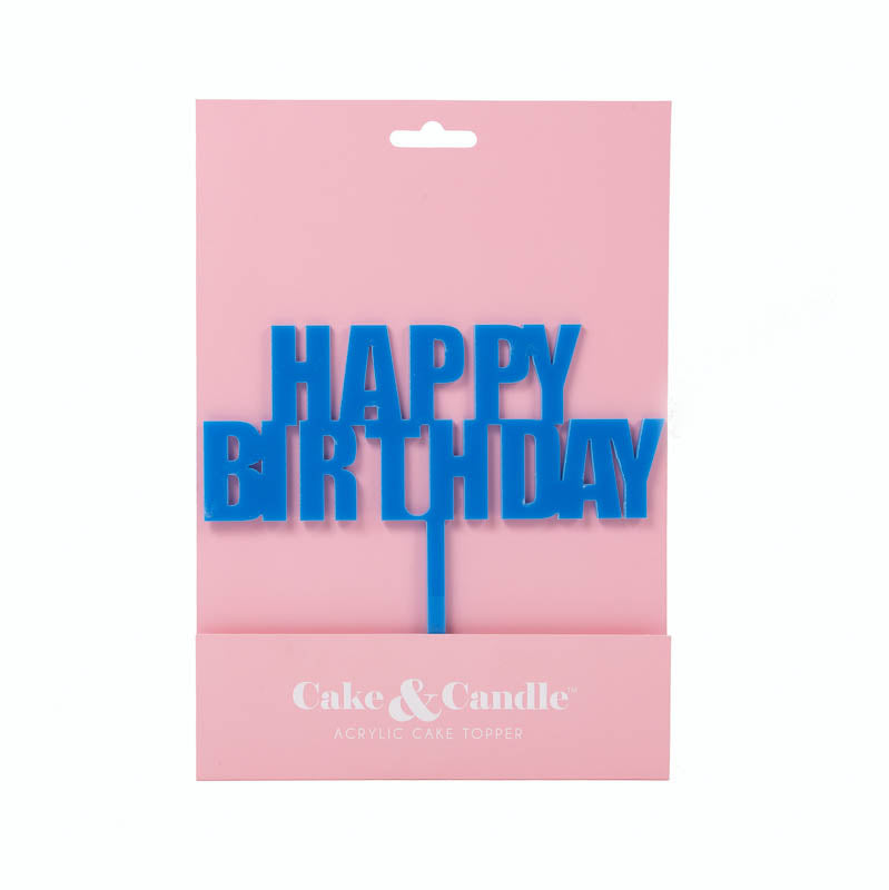 Cake & Candle Bold Happy Birthday Cake Topper Blue