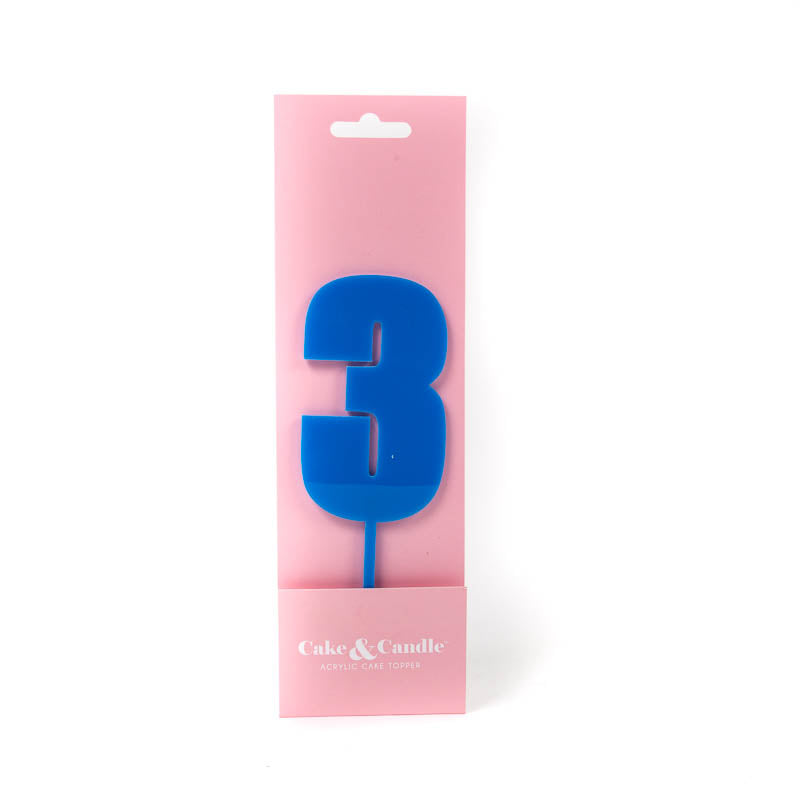 Cake & Candle Mega Number 3 Cake Topper Blue