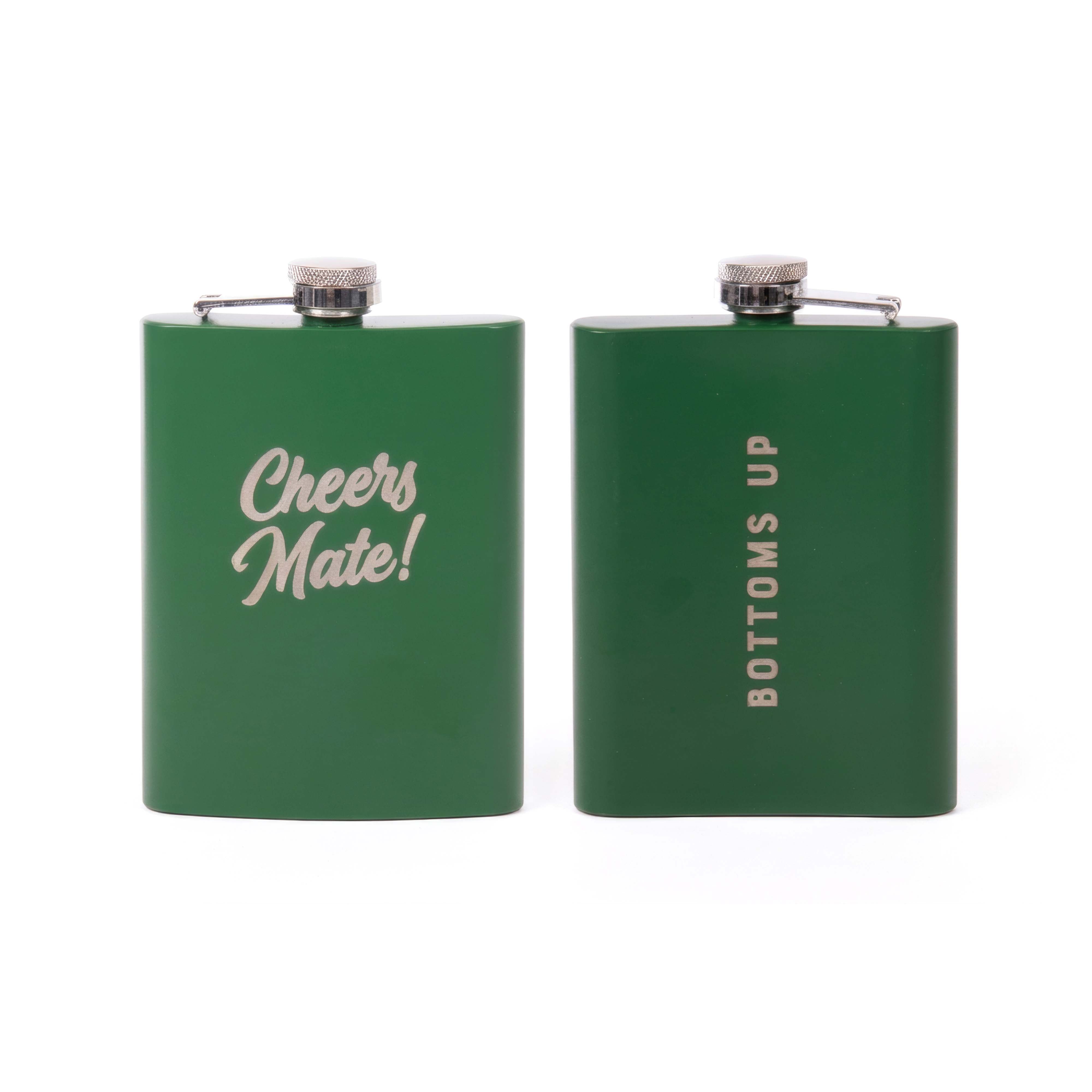 Australian Collection Cheers Mate Hip Flask Green
