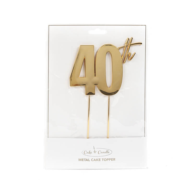 Cake & Candle Metal Cake Topper 40th Gold