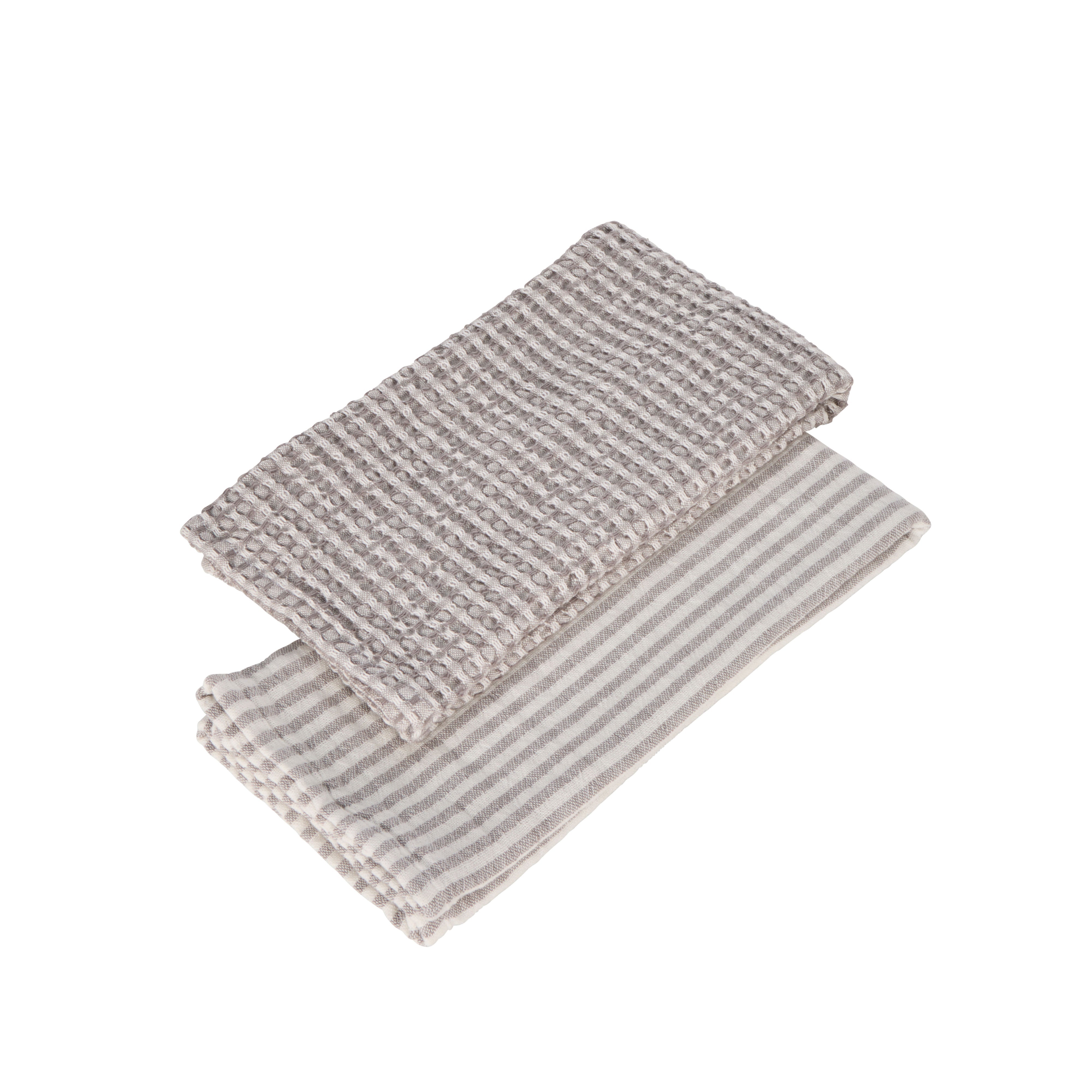 Davis & Waddell Heritage Stripe Cotton Tea Towel 2 Piece Set Grey & White