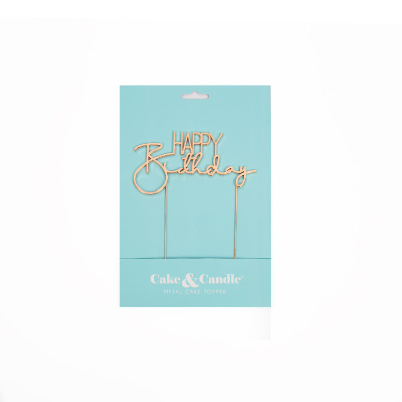 Cake & Candle Metal Cake Topper Happy Birthday 2 Rose Gold