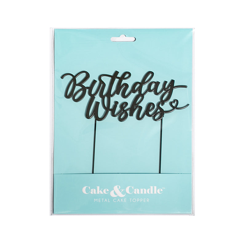 Cake & Candle Matte Black Metal Cake Topper Birthday Wishes