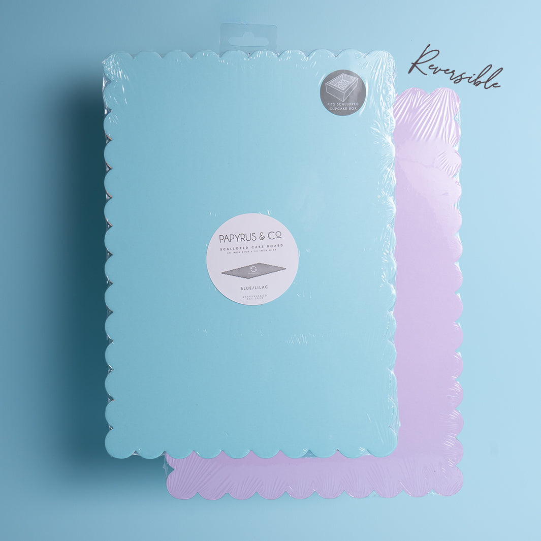 Papyrus Dual-Colour Scalloped Cake Board Rectangle Blue & Lilac