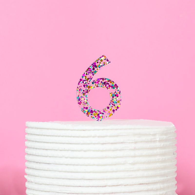 Cake & Candle Glitter Number 6 Cake Topper Rainbow