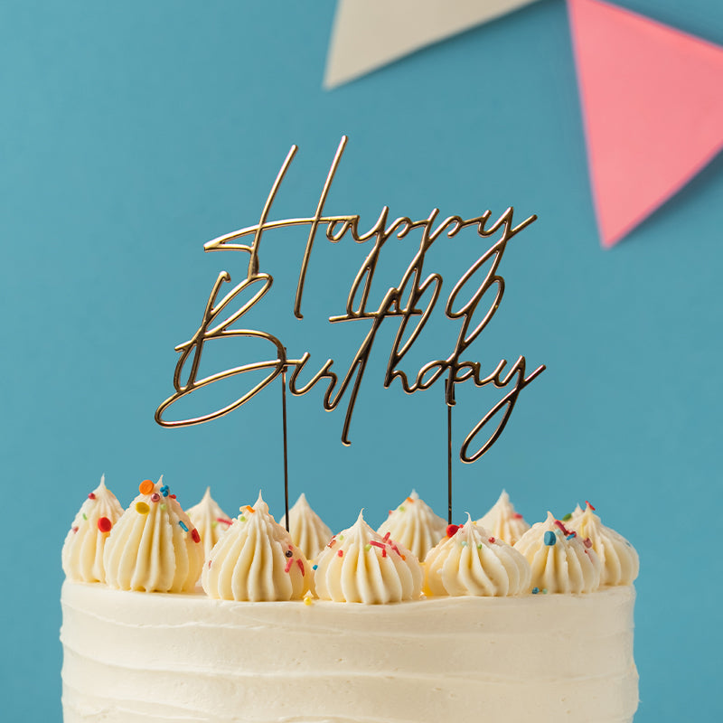 Cake & Candle Metal Cake Topper Happy Birthday 4 Gold