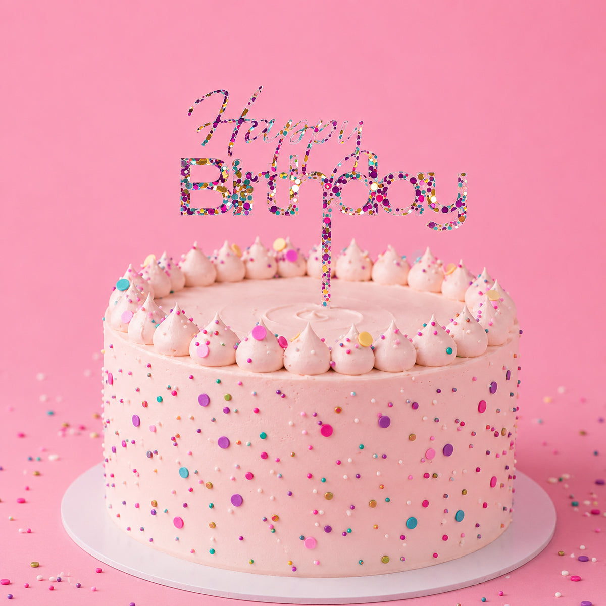 Cake & Candle Rainbow Glitter Happy Birthday 1 Cake Topper