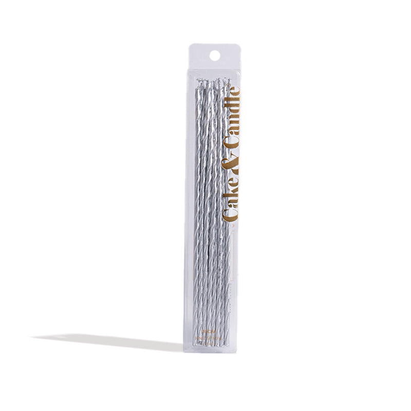 Cake & Candle Fine Spiral Cake Candles Silver 20cm 16 Pack