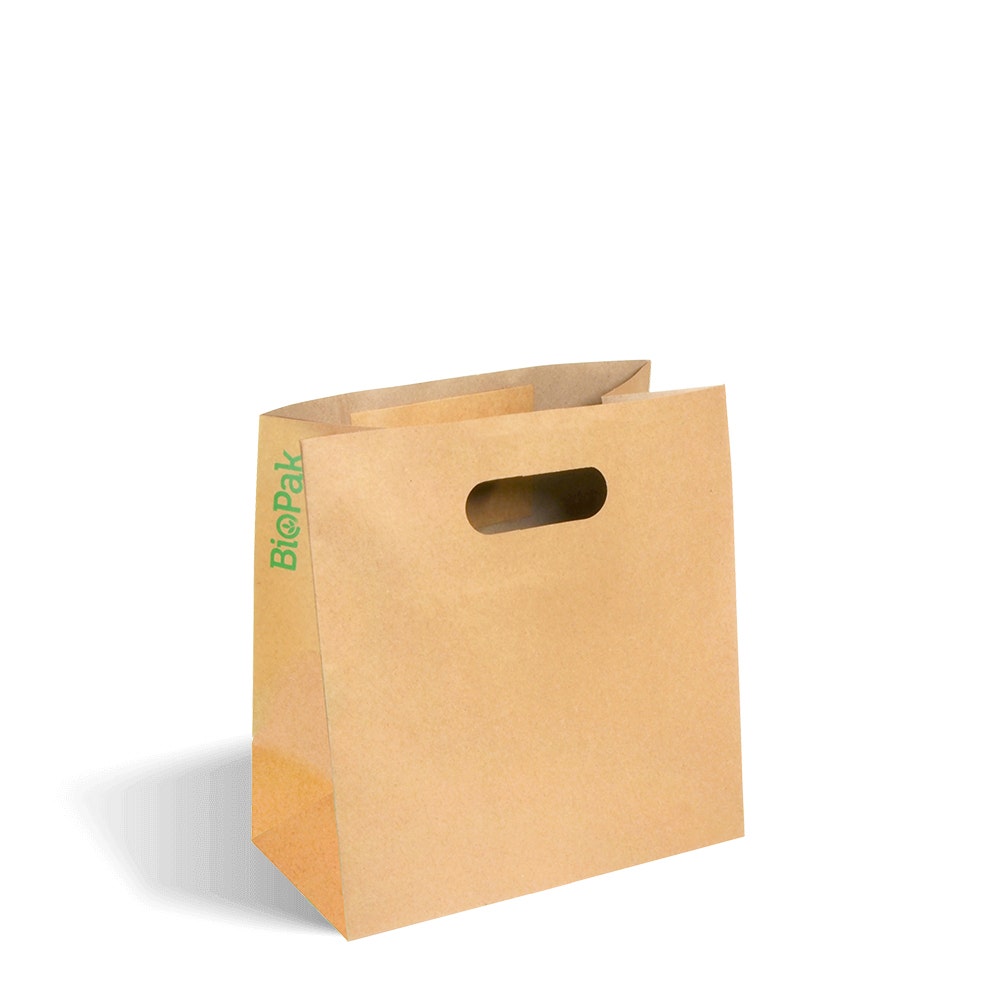 BioPak 270x145x280mm Small Die Cut Handle Kraft Paper Bags