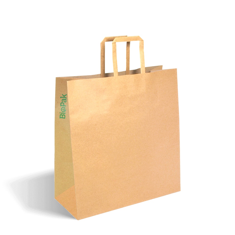 BioPak 320x140x340mm Medium Flat Handle Kraft Paper Bags