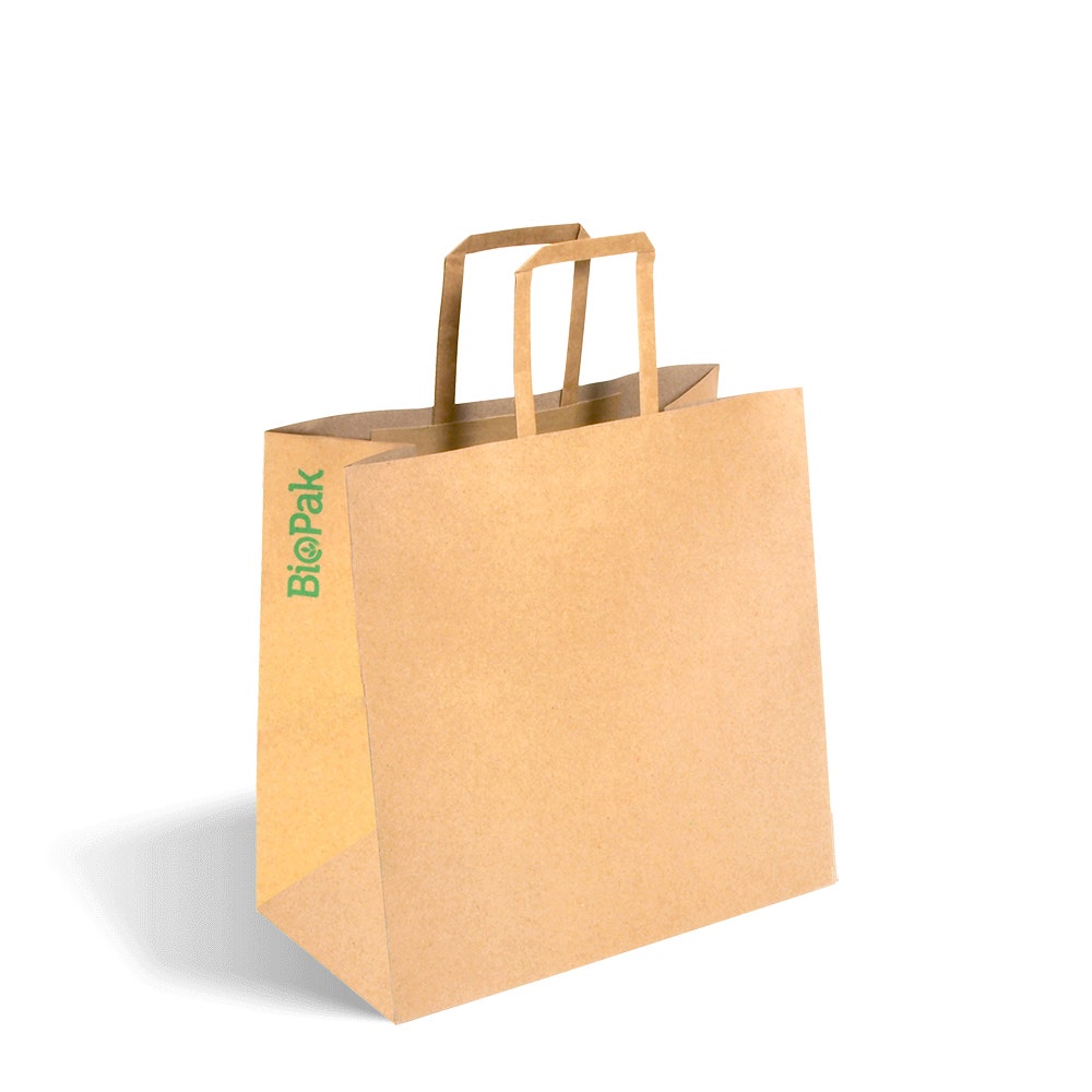 BioPak 280x150x275mm Small Flat Handle Kraft Paper Bags