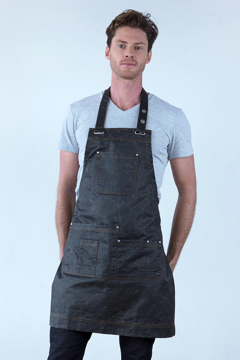 Aussie Chef Barber Bib Apron - Pewter Grey