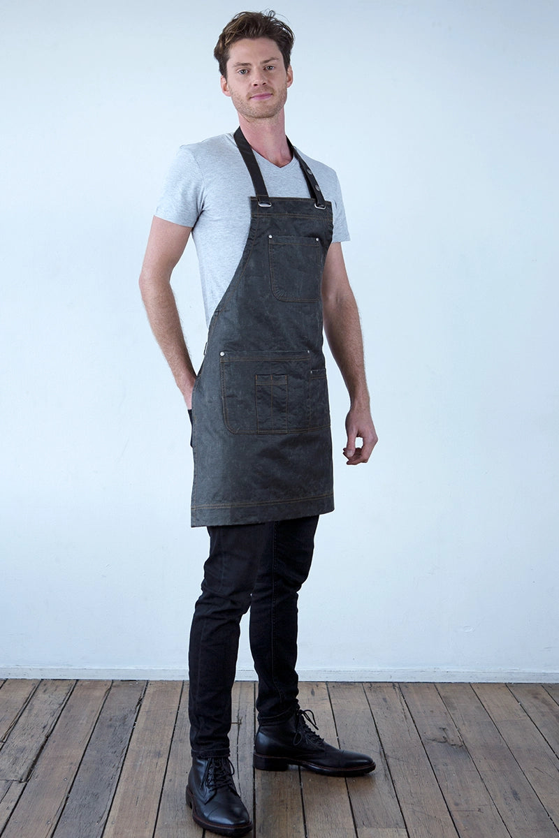 Aussie Chef Barber Bib Apron - Pewter Grey