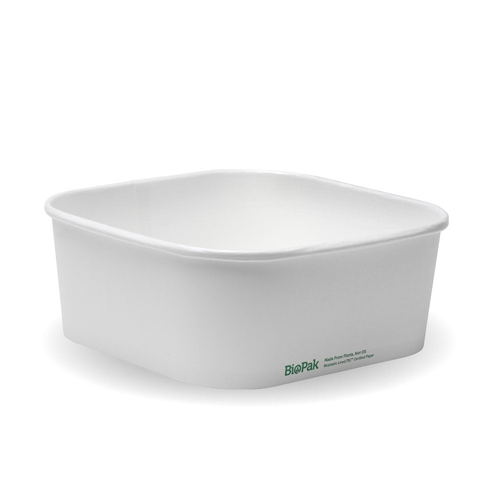 BioPak 1,200ml White BioBoard Square Takeaway Base