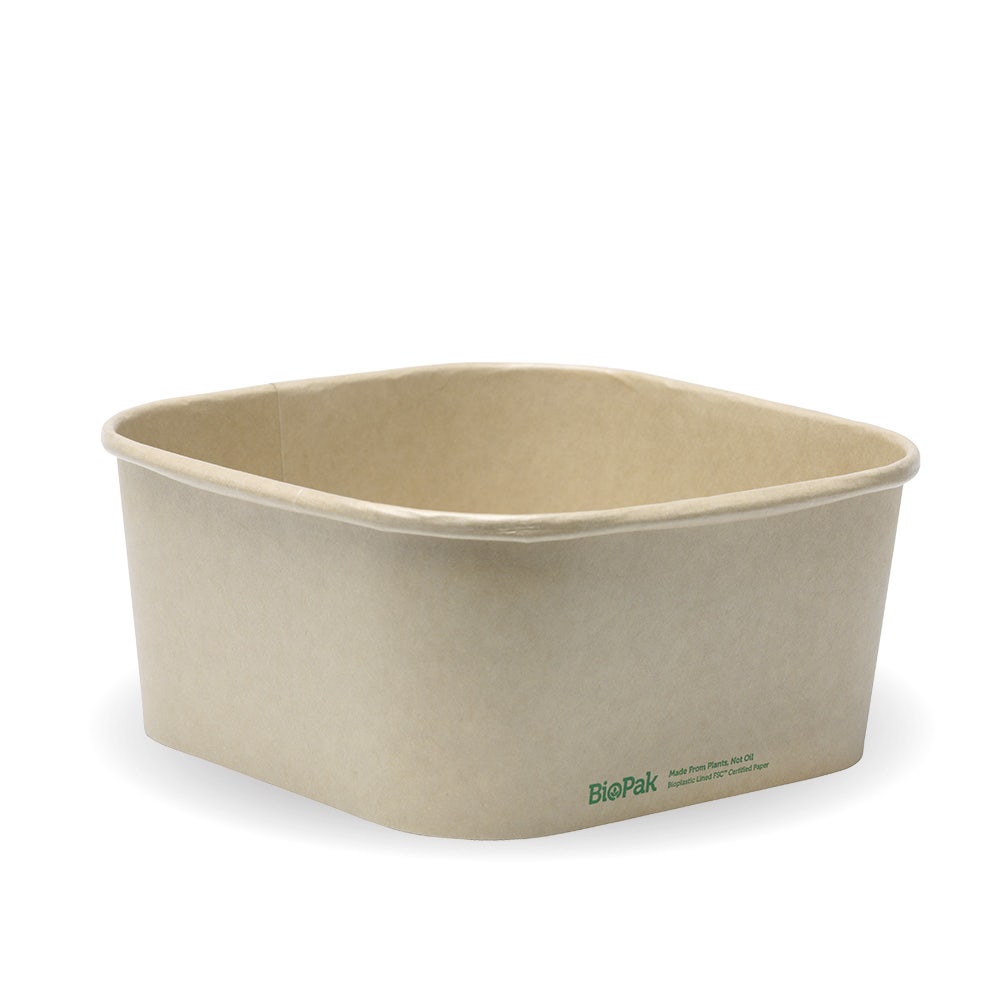 BioPak 1,400ml Kraft BioBoard Square Takeaway Base