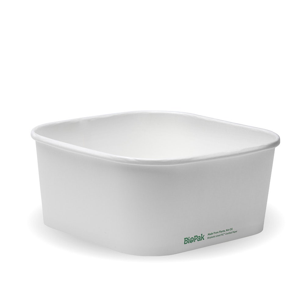 BioPak 1,400ml White BioBoard Square Takeaway Base (Carton of 300)