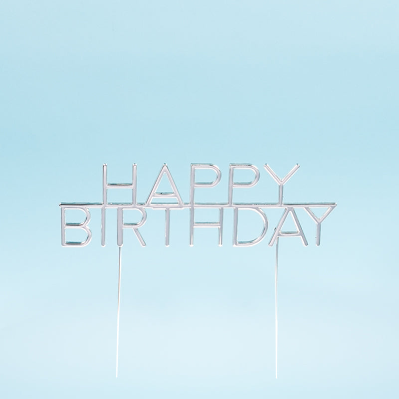 Cake & Candle Metal Cake Topper Caps Happy Birthday Silver