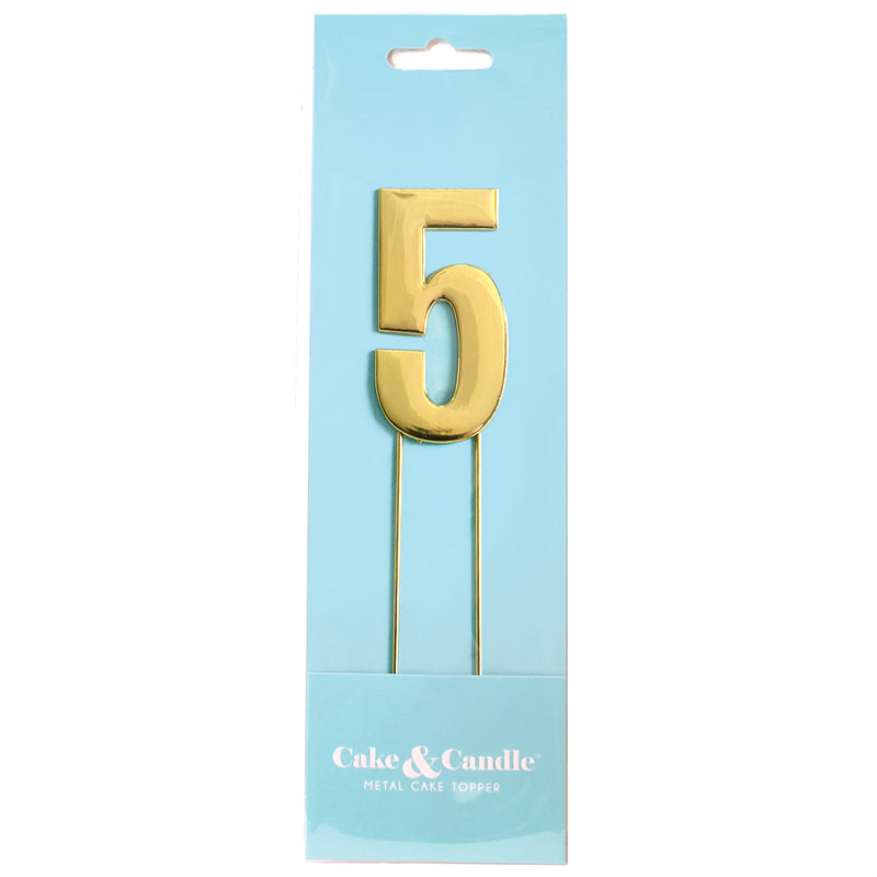 Cake & Candle Bold Cake Topper Number 5 Gold