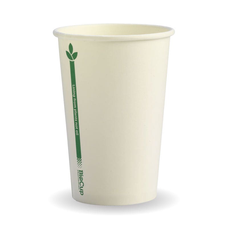 BioPak 320ml / 10oz (80mm) White Green Line Single Wall BioCup