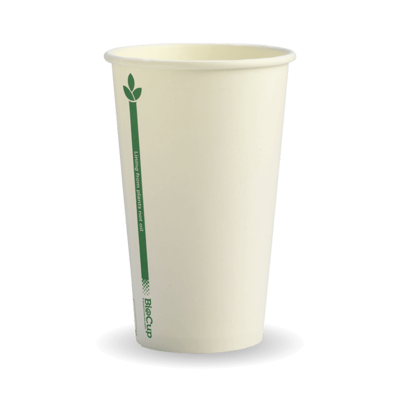 BioPak 350ml / 12oz (80mm) White Green Line Single Wall BioCup