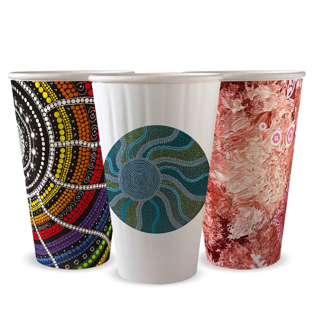 BioPak 460ml / 16oz (90mm) Indigenous Art Series Double Wall BioCup