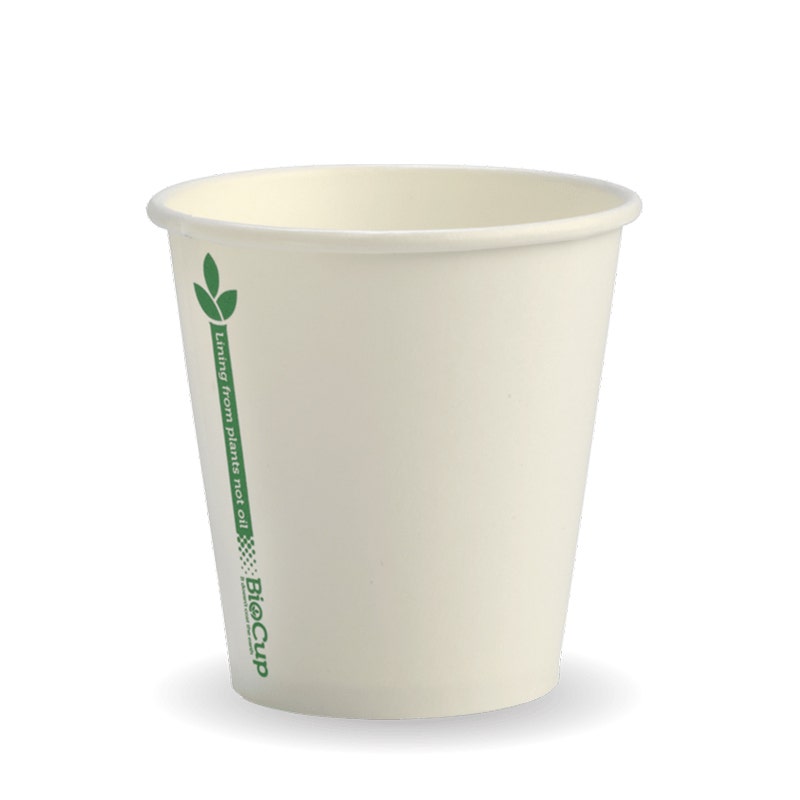 BioPak 230ml / 6oz (80mm) White Green Line Single Wall BioCup