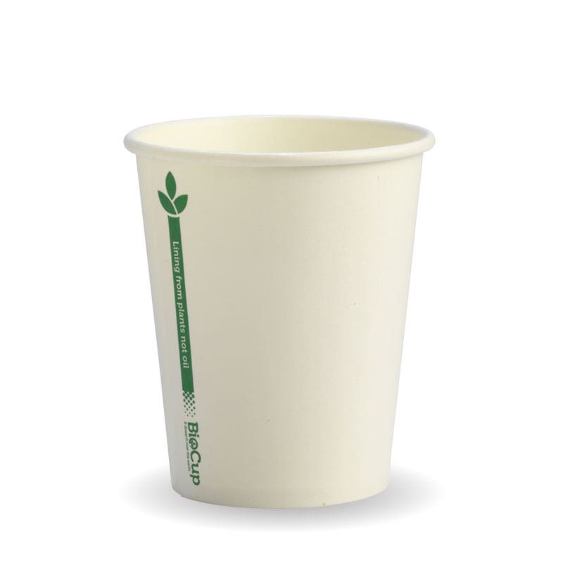 BioPak 280ml / 8oz (80mm) White Green Line Single Wall BioCup
