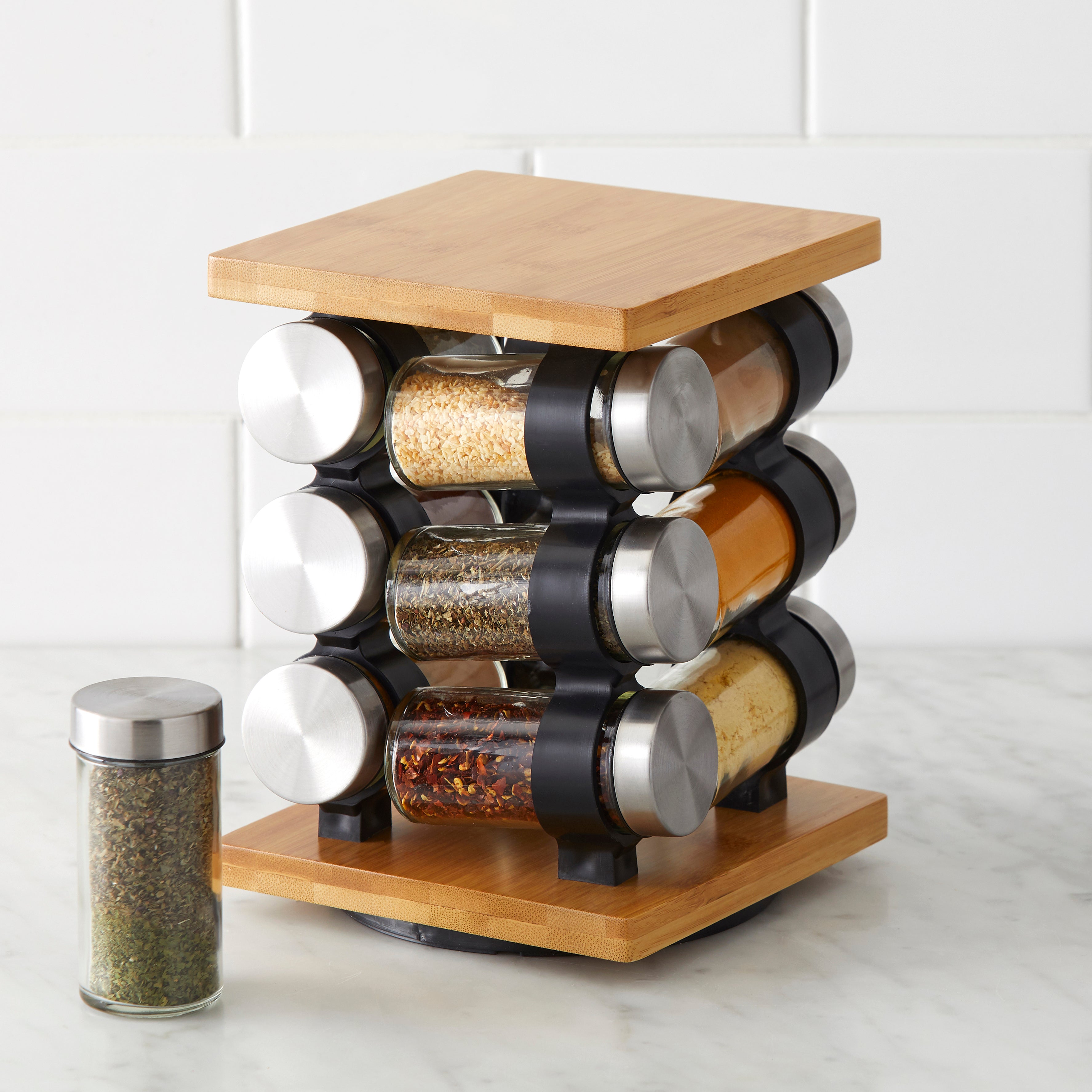 Davis & Waddell Romano Spice Jar Set with Rack 12 Piece Set Natural & Clear