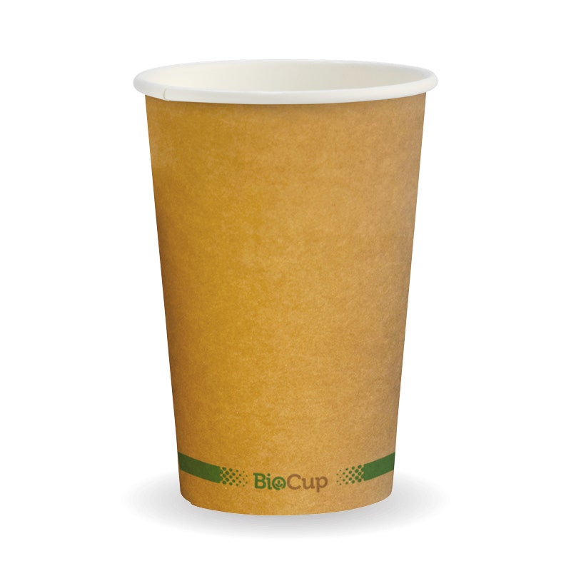 BioPak 320ml / 10oz (80mm) Kraft Green Line Single Wall BioCup