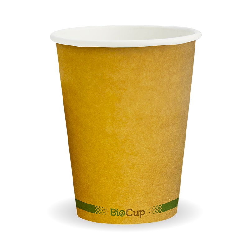 BioPak 390ml / 12oz (90mm) Kraft Green Stripe Single Wall BioCup