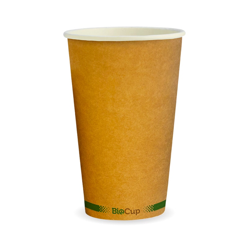 BioPak 510ml / 16oz (90mm) Kraft Green Stripe Single Wall BioCup