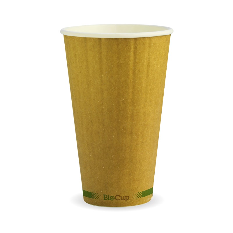 BioPak 460ml / 16oz (90mm) Kraft Green Stripe Double Wall BioCup