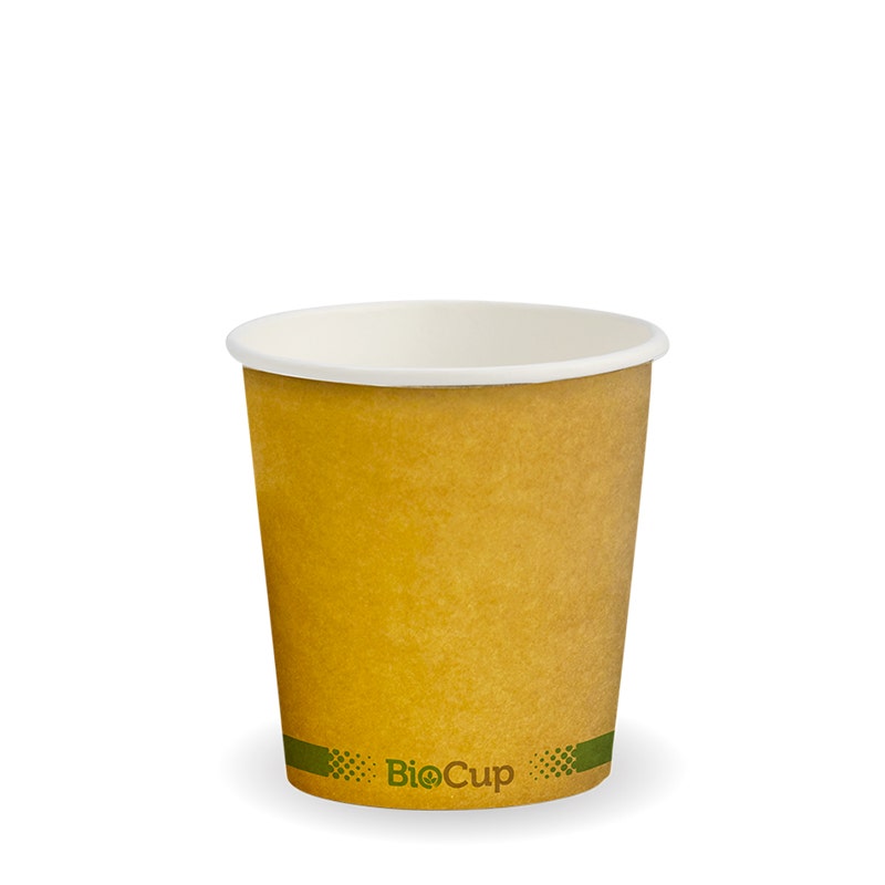 BioPak 120ml / 4oz (63mm) Kraft Green Stripe Single Wall BioCup
