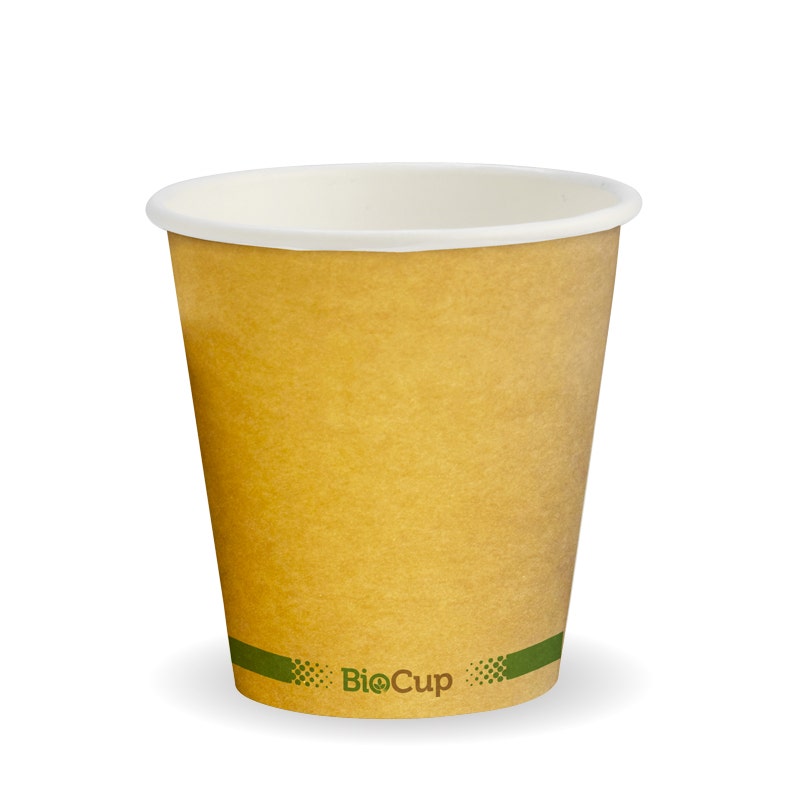 BioPak 230ml / 6oz (80mm) Kraft Green Stripe Single Wall BioCup