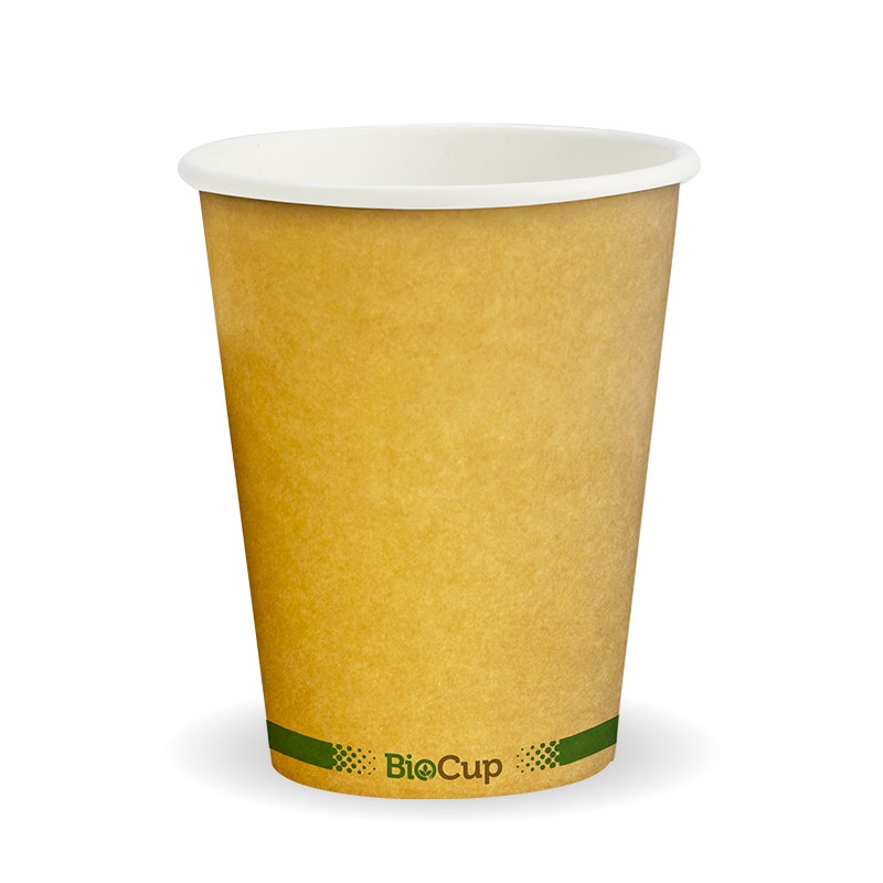 BioPak 280ml / 8oz (80mm) Kraft Green Line Single Wall BioCup
