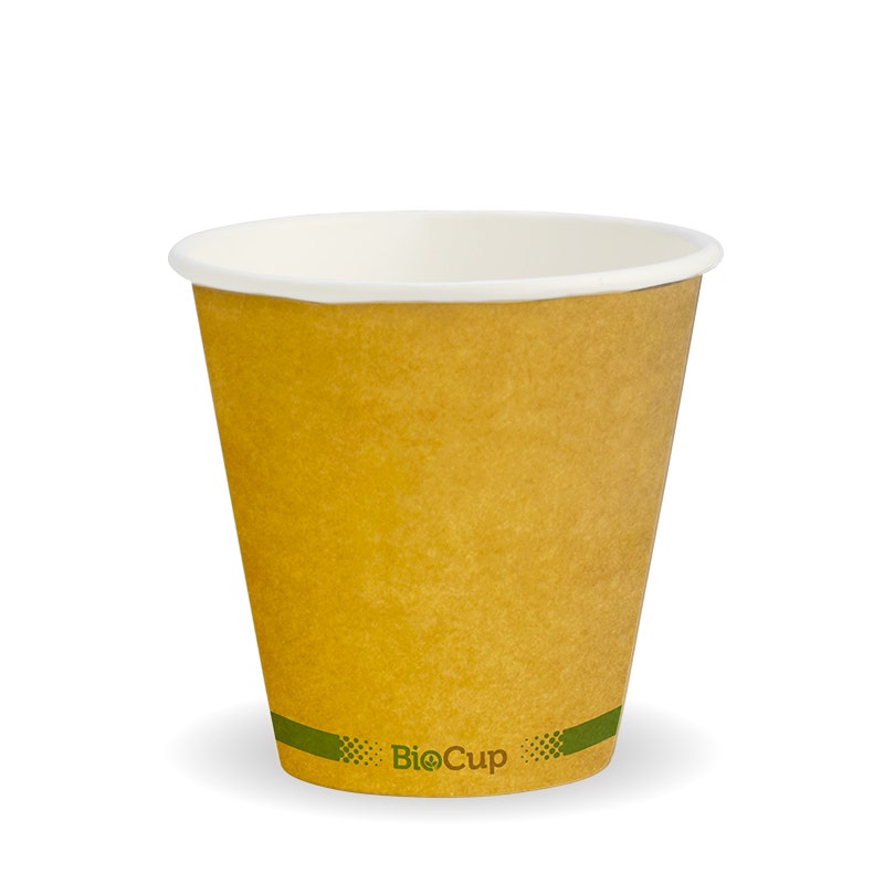 BioPak 280ml / 8oz (90mm) Kraft Green Stripe Single Wall BioCup