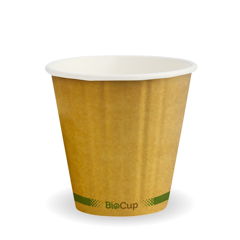 BioPak 295ml / 8oz (90mm) Kraft Green Stripe Double Wall BioCup