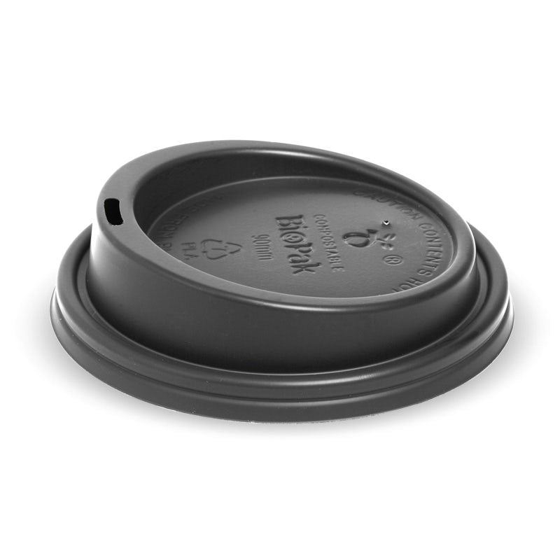 BioPak 90mm Large Black PLA BioCup Lid