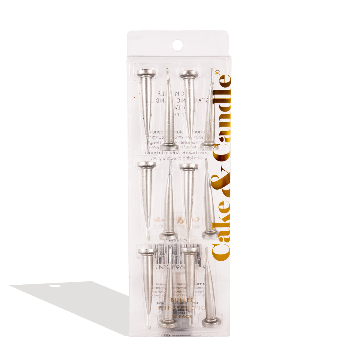 Cake & Candle Bullet Candles Silver 12 Pack