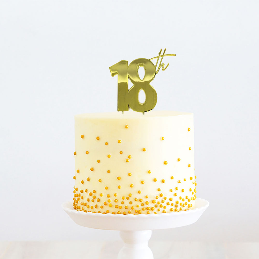Cake & Candle Metal Cake Topper 18th Gold