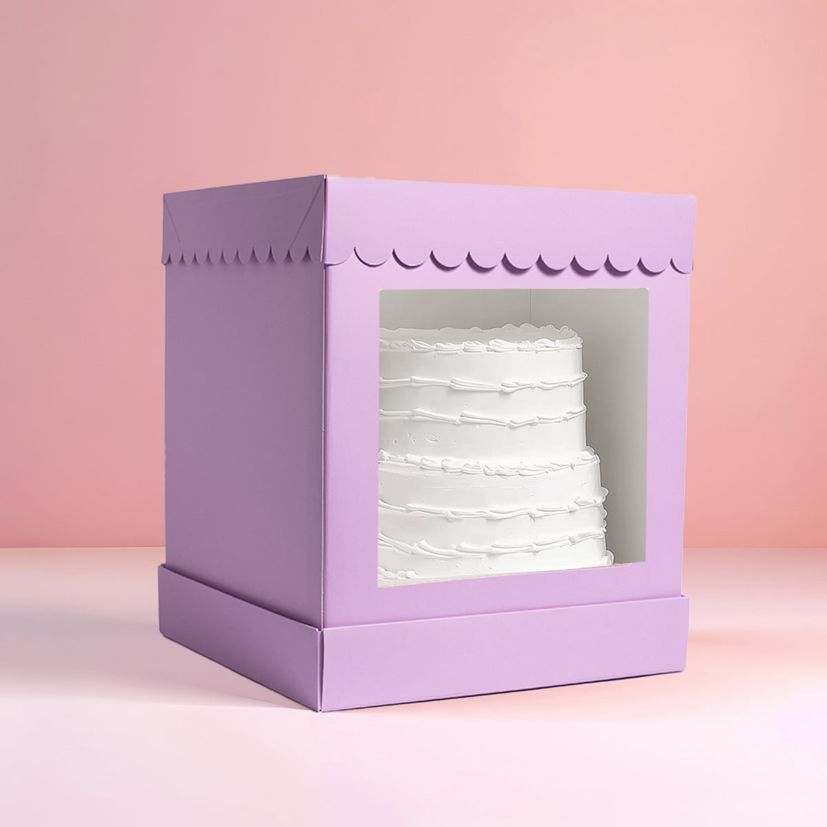 Papyrus Tall Scalloped Cake Box Pastel Lilac 10 x 10 x 12in