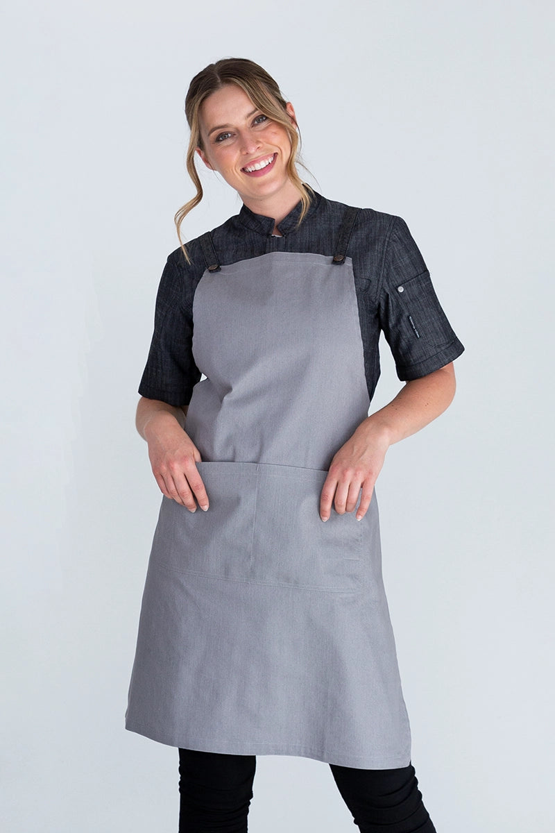 Aussie Chef Bella Bib Apron - Ash Grey - Charcoal Straps