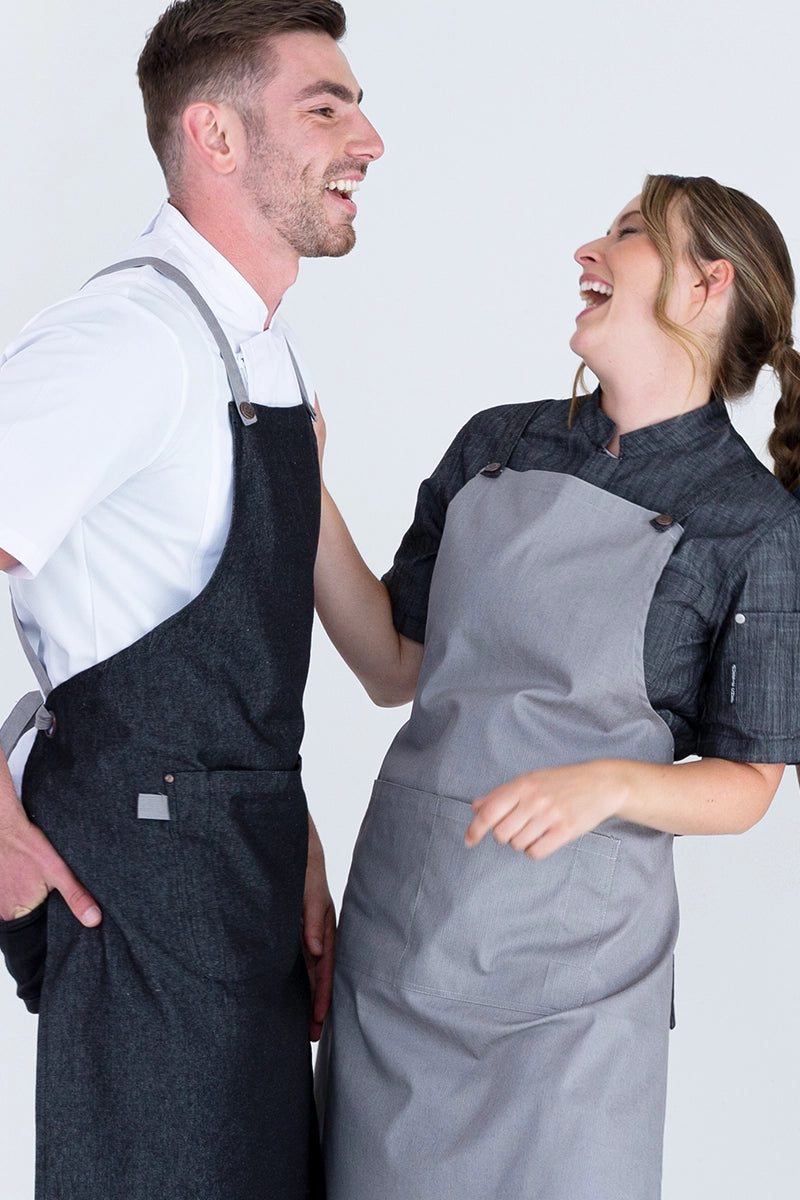 Aussie Chef Bella Bib Apron - Ash Grey - Charcoal Straps