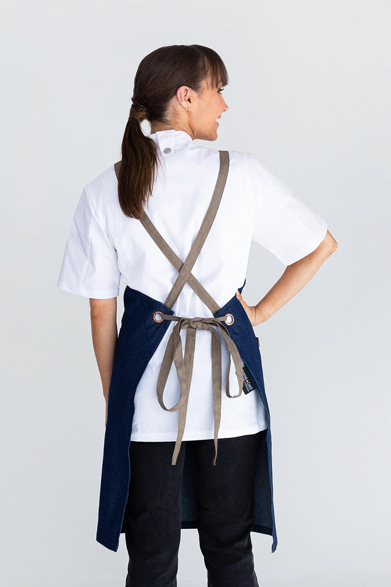 Aussie Chef Bella Bib Apron - Blue - Latte Straps