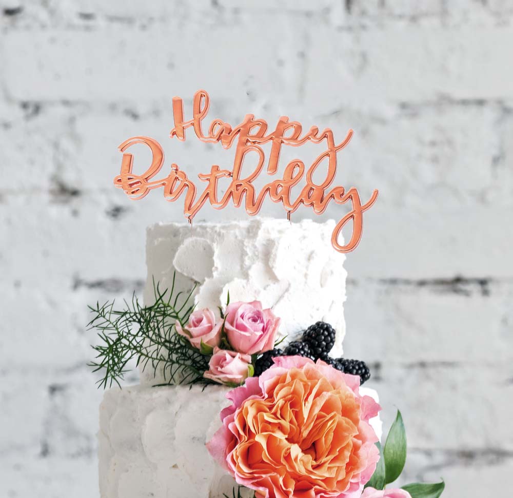 Cake & Candle Rose Gold Plated Cake Topper Happy Birthday