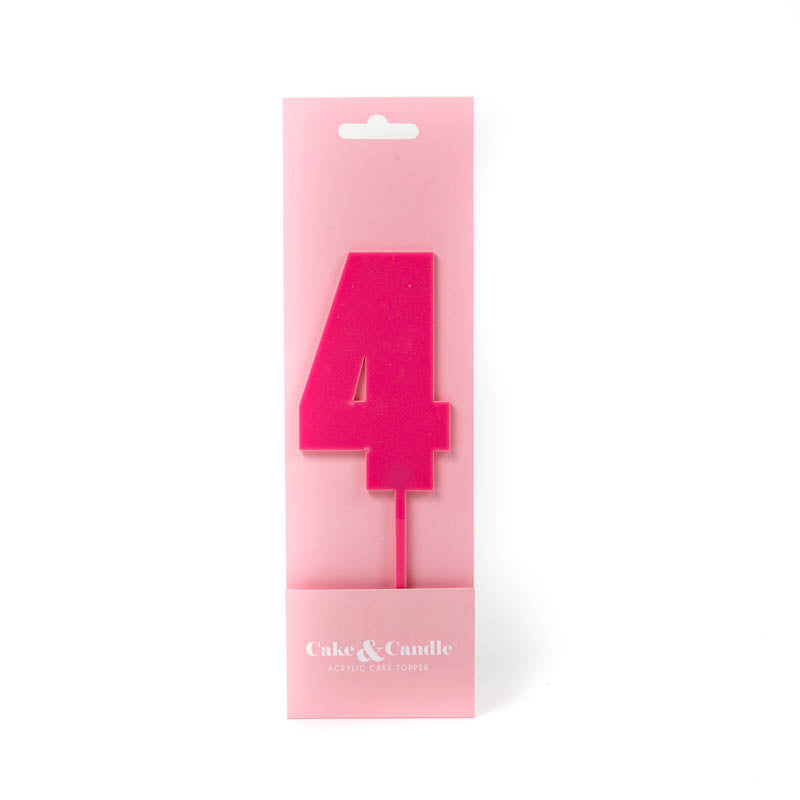 Cake & Candle Mega Number 4 Cake Topper Pink